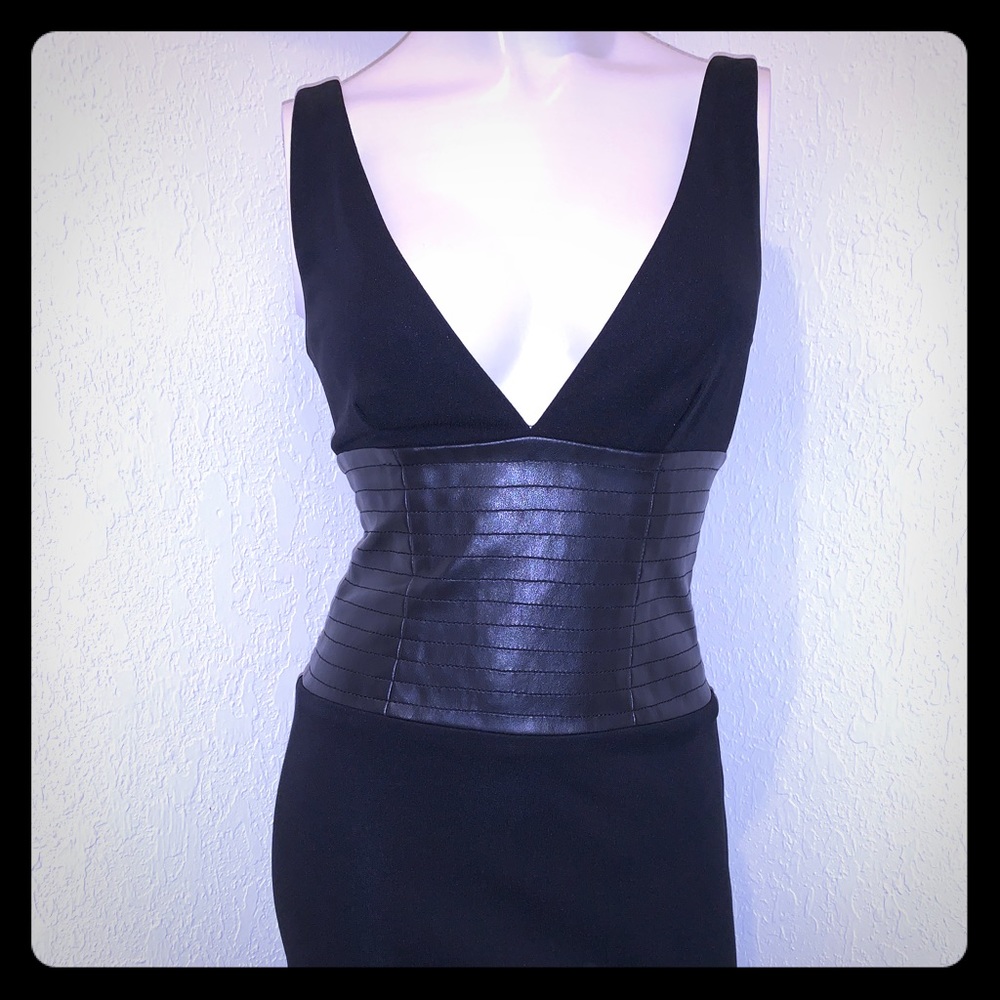 BCBGMaxAzria Black Dress w Faux Leather Middle